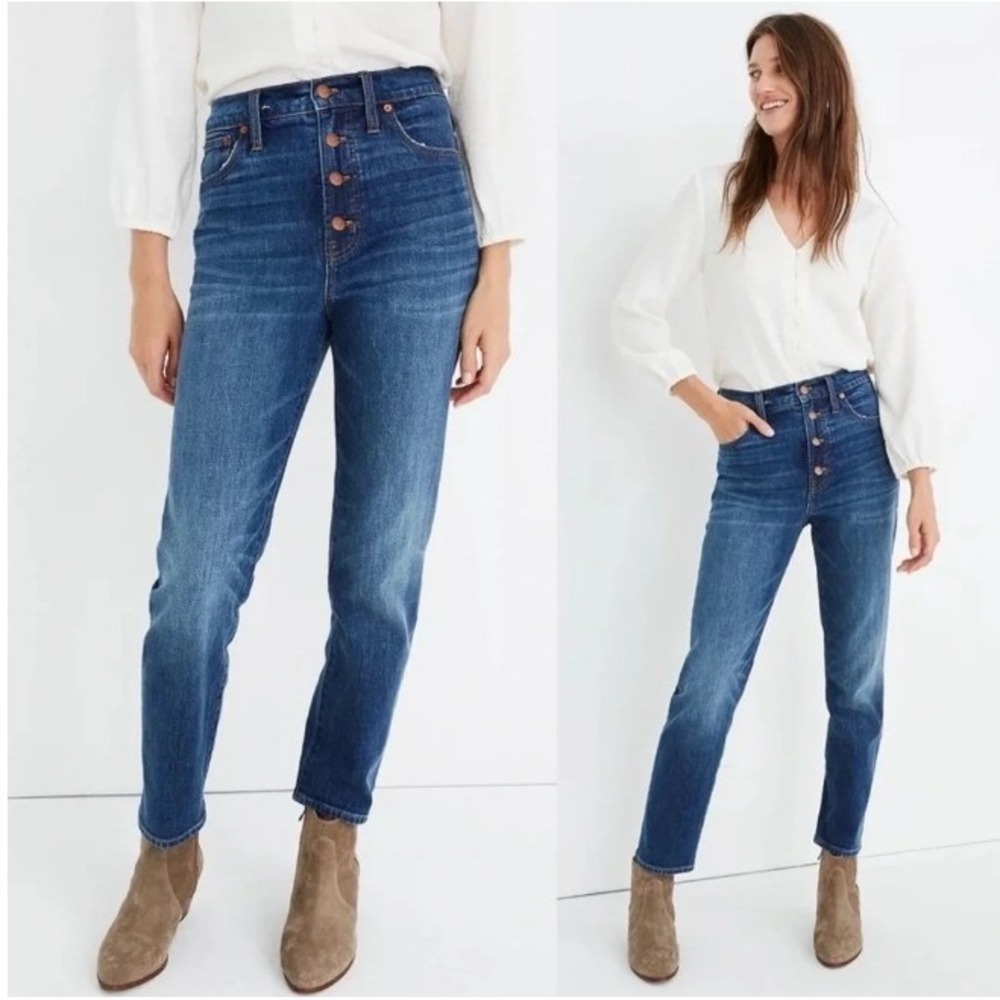 Madewell The Perfect Vintage Button Fly Jeans Womens 26 Blue High Rise Y2K Denim